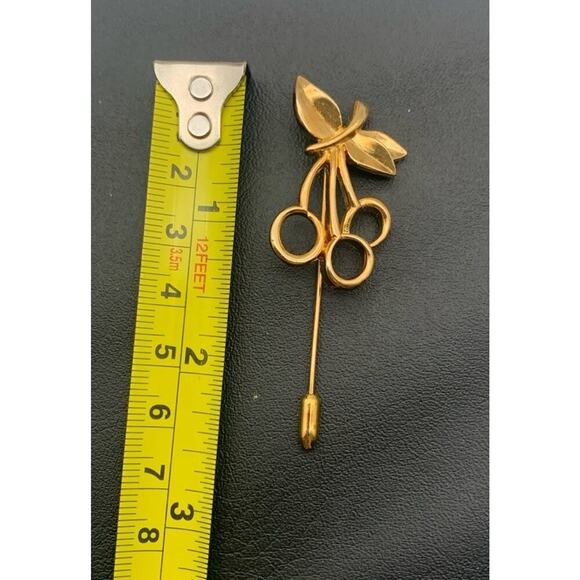 Vintage Gold Tone Golden Cherries Stick Pin - Picture 5 of 5
